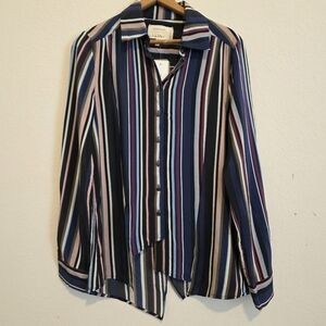 NWT Nicole Miller Artelier 100% Silk Blouse Striped Asymmetrical Top MSRP $275